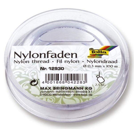 Folia Nylonfaden auf Spule, transparent, ca. 0,3 mm x 100 m, Tragkraft 2,5 kg