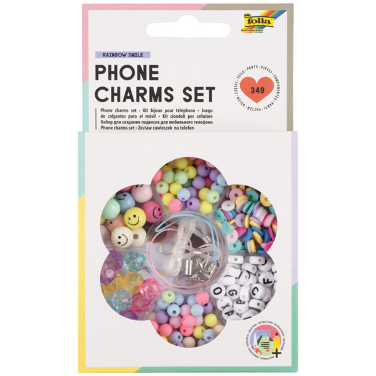 Folia Perlen-Set Phone Charms Rainbow Smile, 349 Teile