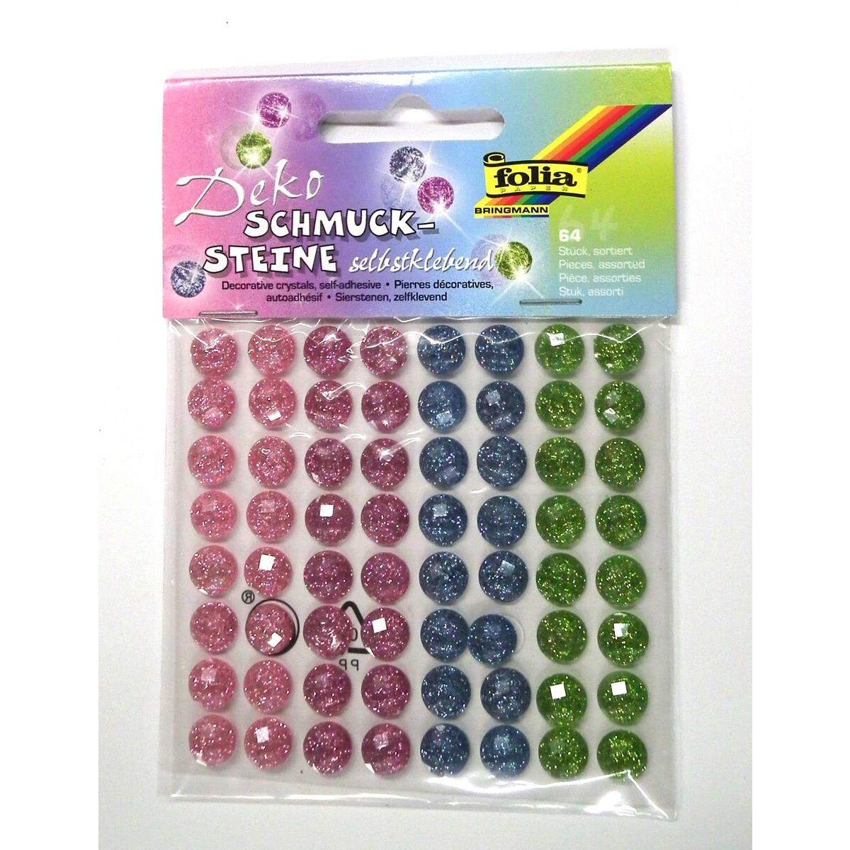 Folia Schmucksteine Sugar, mehrfarbig, selbstklebend, 64 Stück