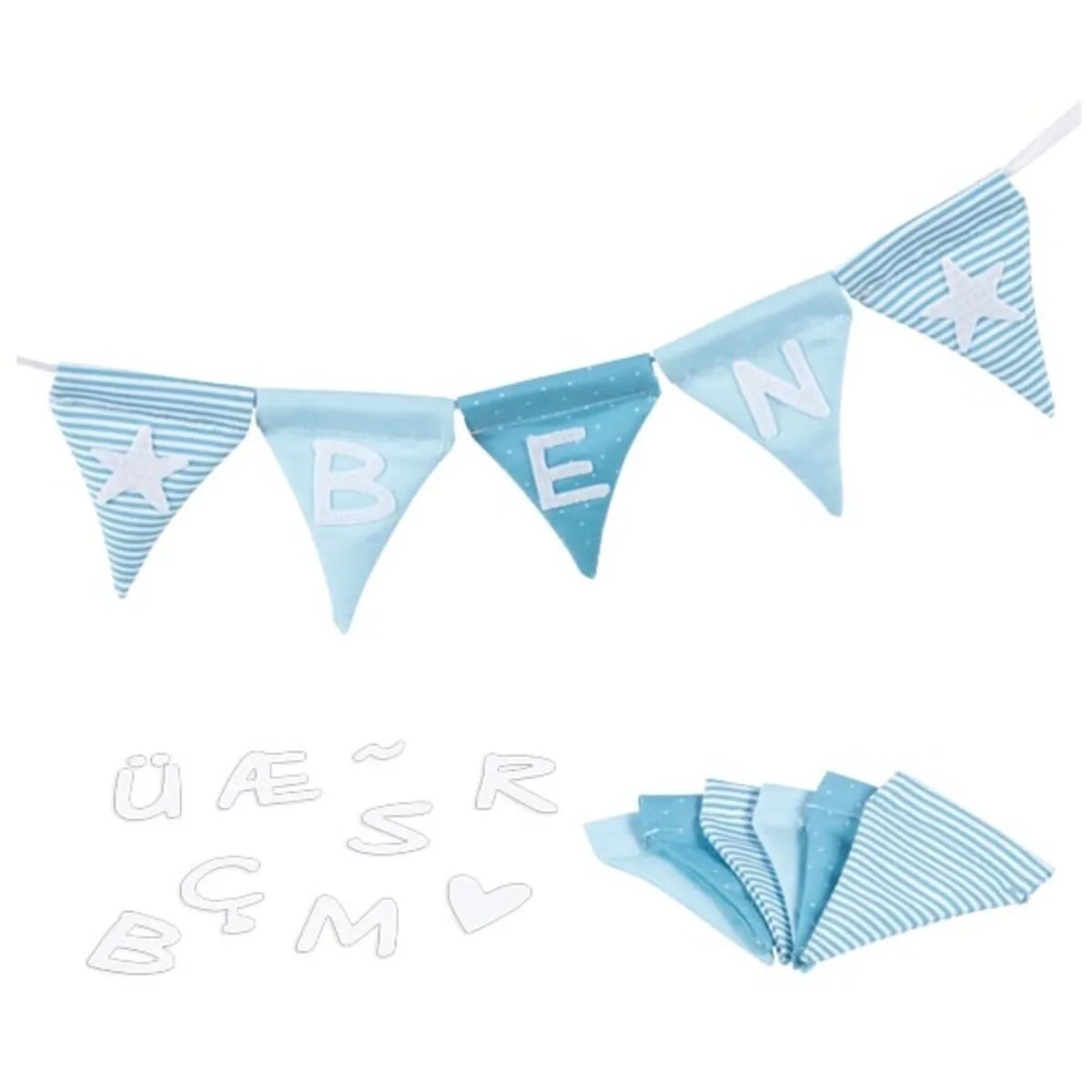 goki Buchstabenwimpelkette blau, mit 10 Wimpeln