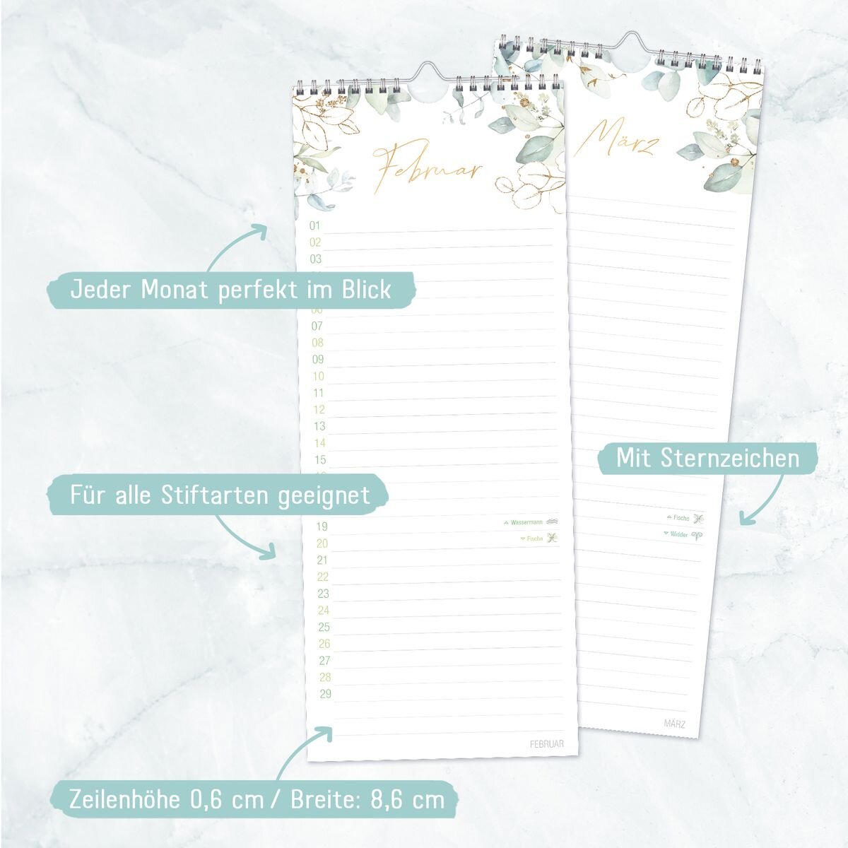 Häfft Verlag Geburtstagsplaner Kompakt [Blattgold]  Wandkalender immerwährend, 12 Monate