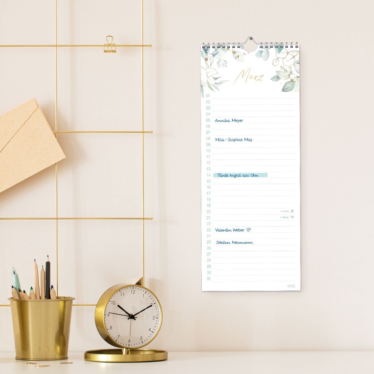 Häfft Verlag Geburtstagsplaner Kompakt [Blattgold]  Wandkalender immerwährend, 12 Monate