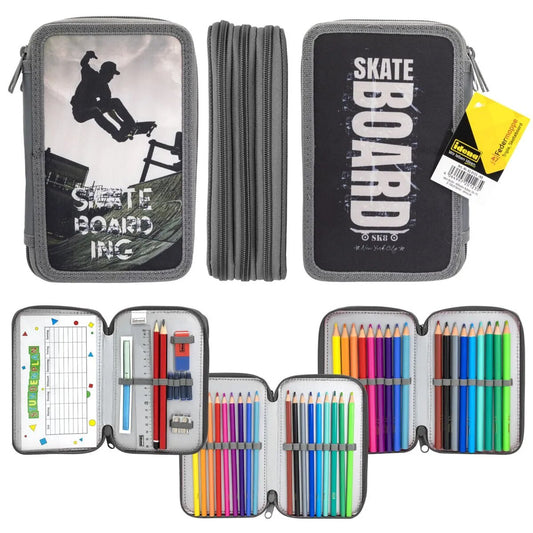 Idena Federmappe Skateboard Triple, 47-teilig