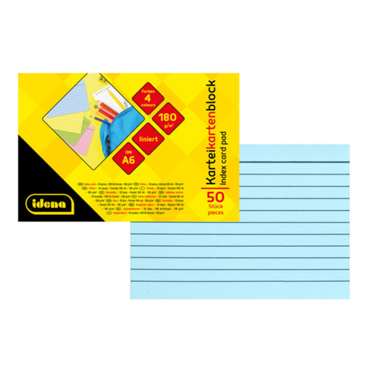 Idena Karteikarten-Block liniert DIN A6 50 Stück