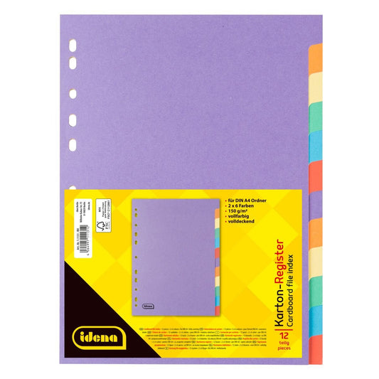 Idena Kartonregister A4, FSC-Mix ,12-teilig, 6 Farben, 150g/m²