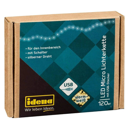 Idena LED Micro Lichterkette, 120 LED warmweiß, mit Silberdraht, USB, für innen, ca. 13,50 m