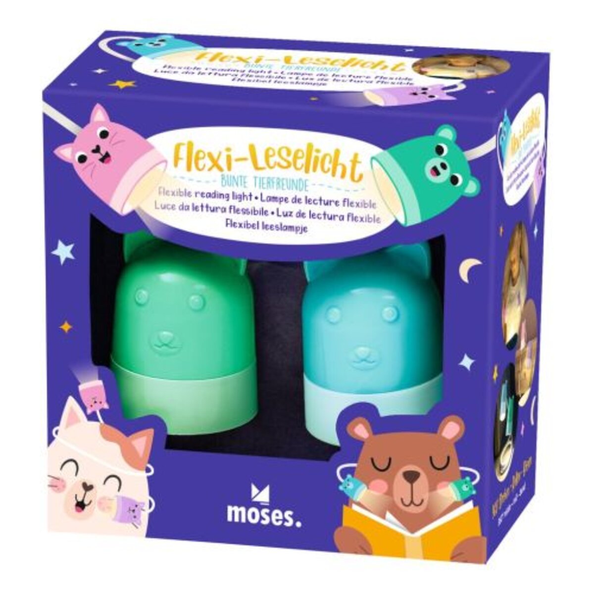 moses. Flexi-Leselicht Bunte Tierfreunde blau