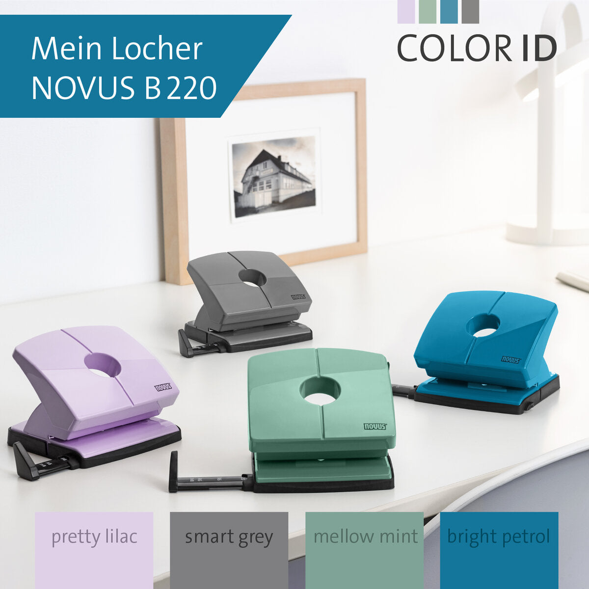 Novus B 220 COLOR ID 2.0 Bürolocher bright petrol 20 Bl. (80 g/m²)