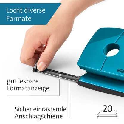 Novus B 220 COLOR ID 2.0 Bürolocher bright petrol 20 Bl. (80 g/m²)