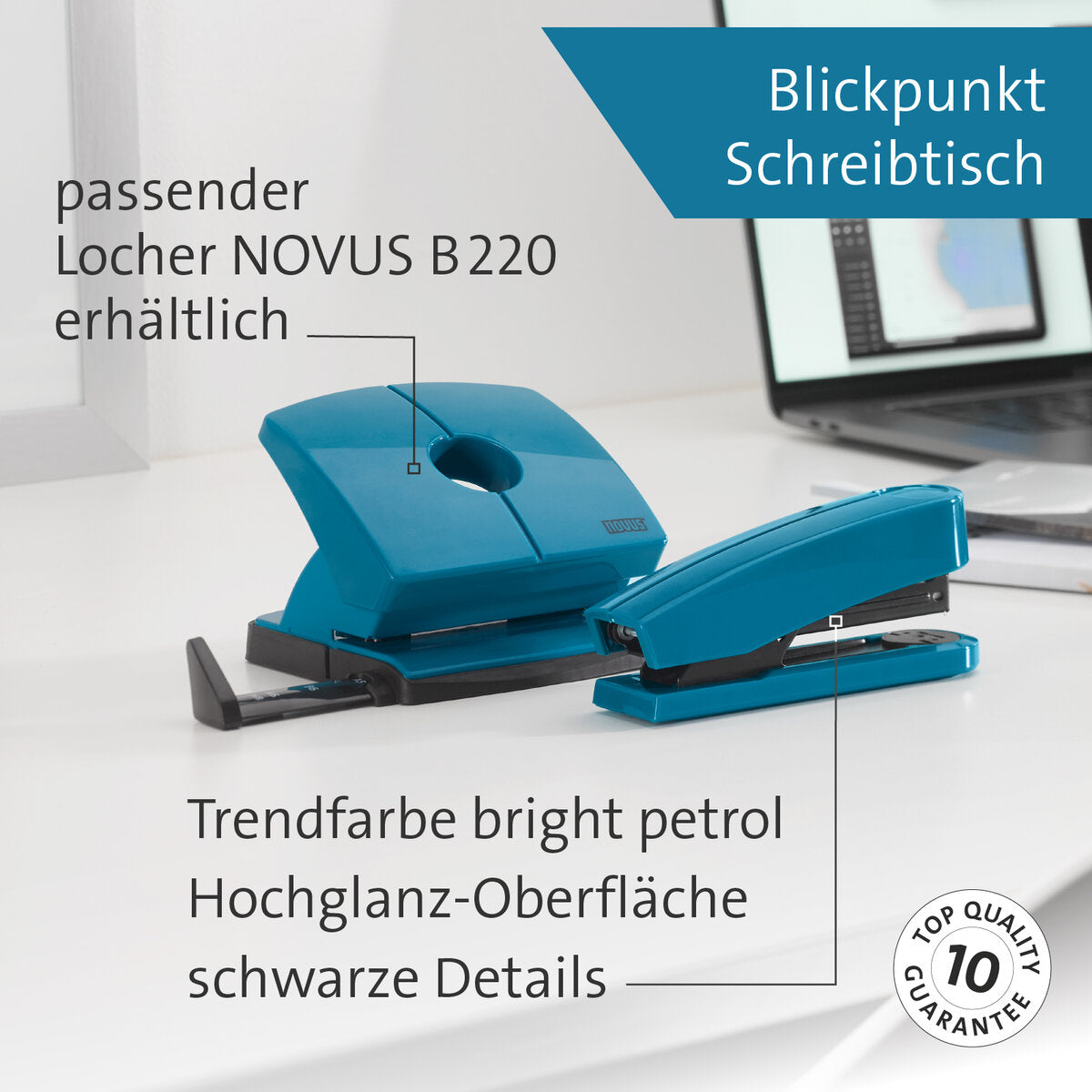 Novus B 2 COLOR ID 2.0 Heftgerät bright petrol Heftleistung: 25 Bl. (80 g/m²)