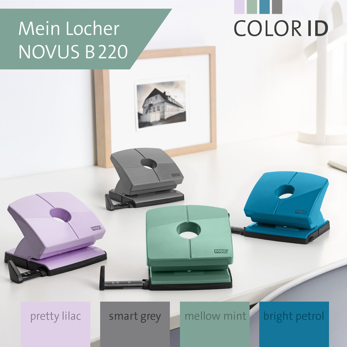 Novus B 220 COLOR ID 2.0 Bürolocher mellow mint 20 Bl. (80 g/m²)