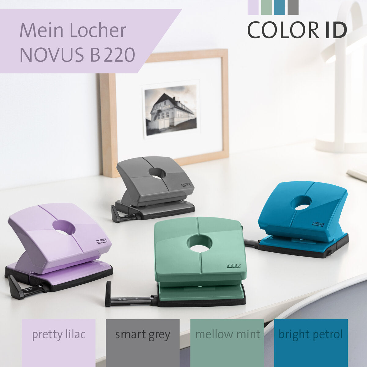 Novus B 220 COLOR ID 2.0 Bürolocher pretty lilac 20 Bl. (80 g/m²)