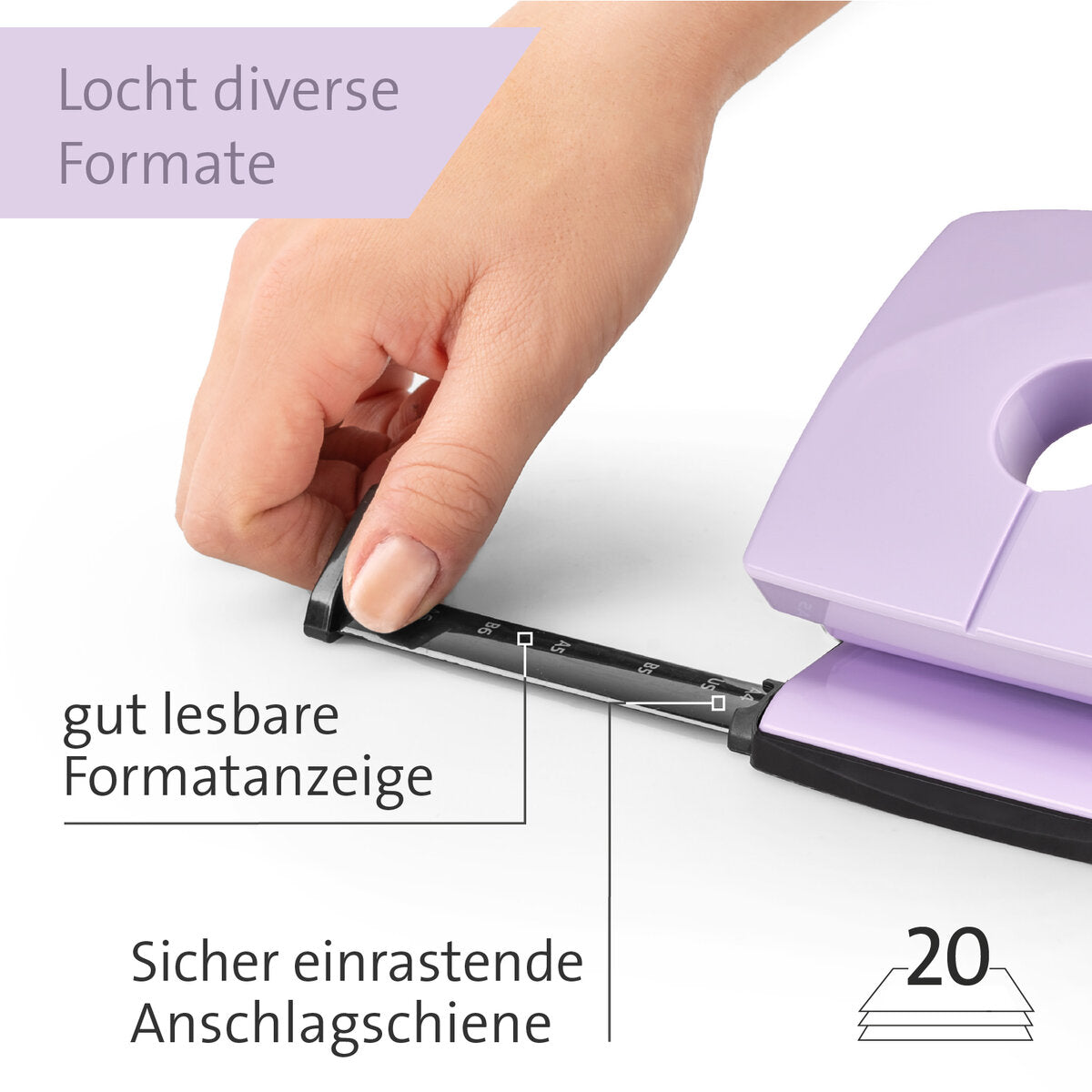 Novus B 220 COLOR ID 2.0 Bürolocher pretty lilac 20 Bl. (80 g/m²)