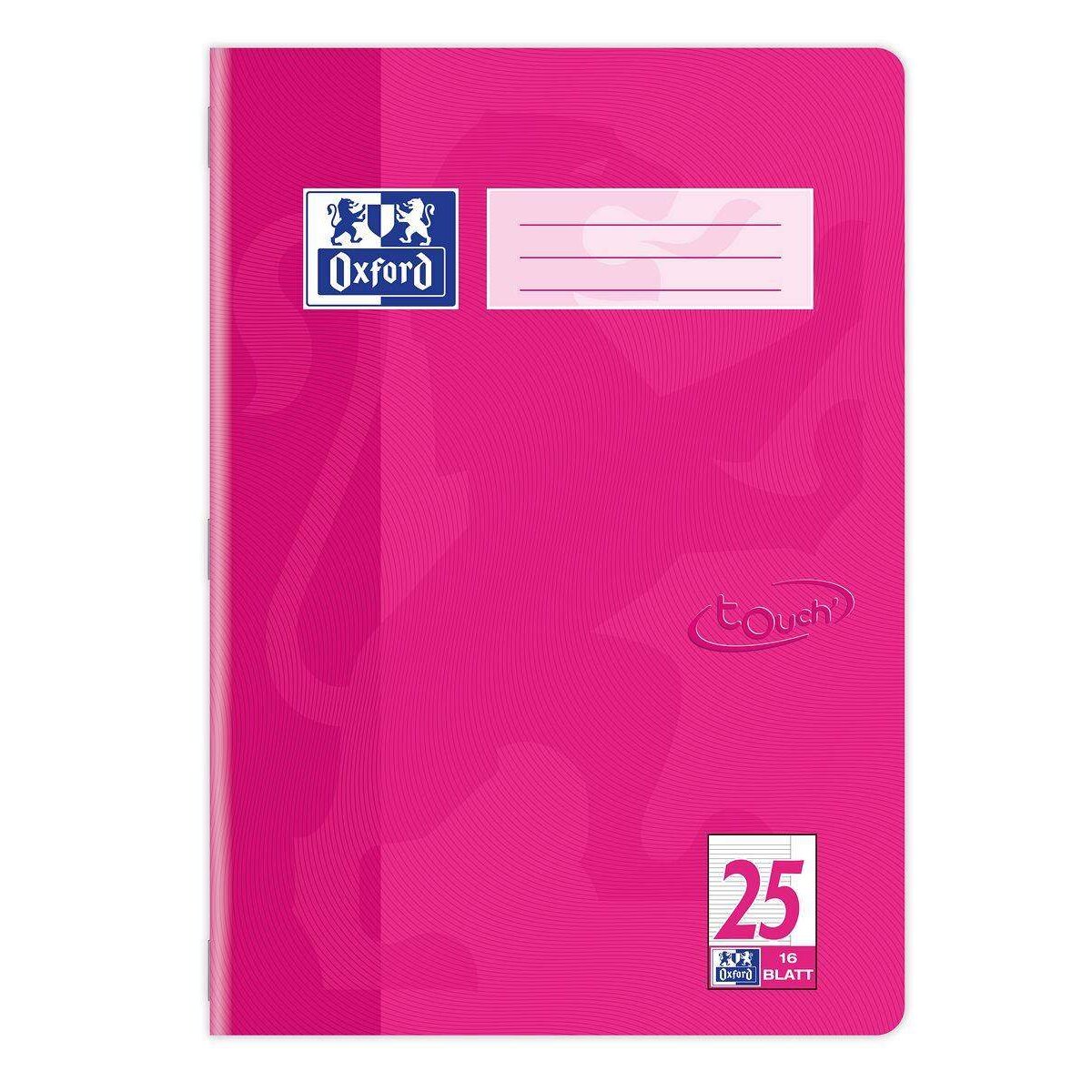 Oxford Touch Schulheft A4, liniert, Lineatur 25, 16 Blatt, pink, Optik Paper®