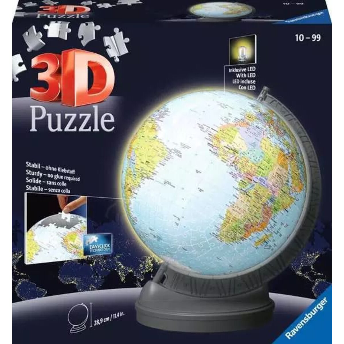 Ravensburger 3D Puzzle - Globus mit Licht, 548 Teile