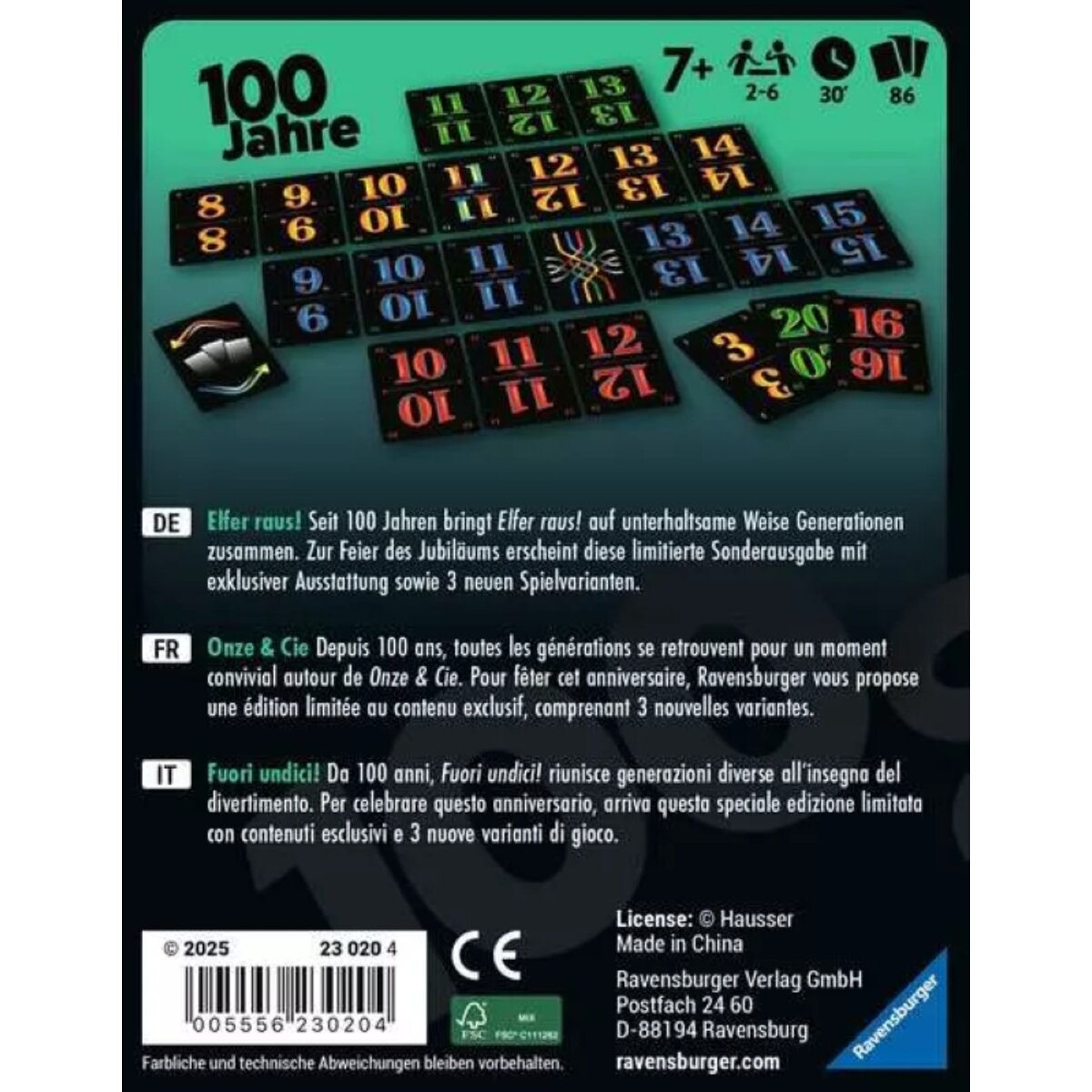 Ravensburger Elfer raus! 100 Jahre Jubiläumsedition Kartenspiel