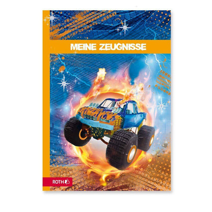 Roth Zeugnismappe mit Design und Effekt, A4, Folie, 10 Einlagen, Monstertruck