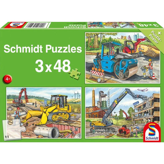 Schmidt Spiele Puzzle - Meine liebsten Baustellenfahrzeuge, 3 x 48 Teile