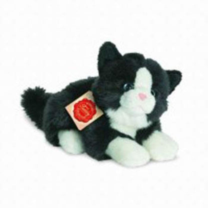 Teddy Hermann Katze liegend schwarz/weiß 20 cm